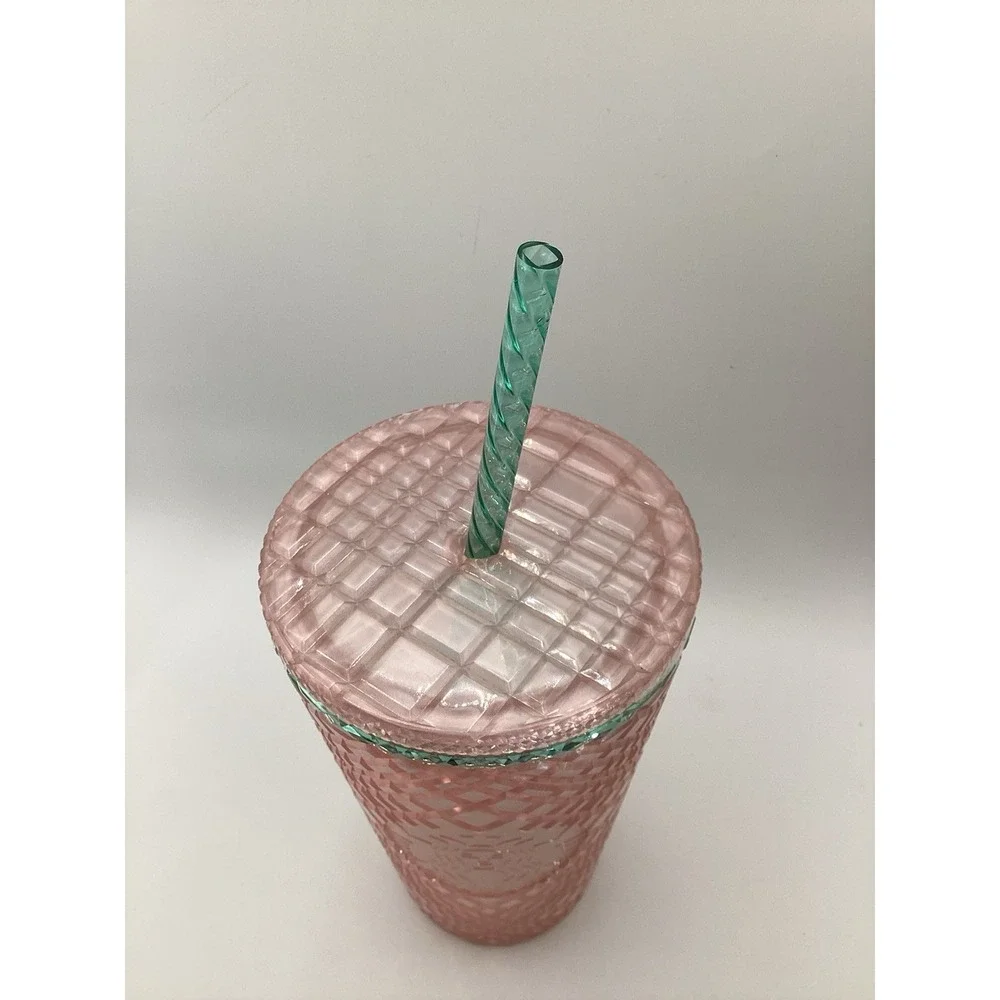 Starbucks 2023 Iridescent Bubblegum Grid Pink Silver 16oz Cold Cup Grand Tumbler